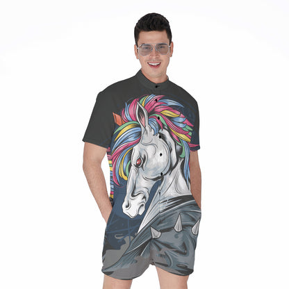 Punk Unicorn Print Men's Rompers