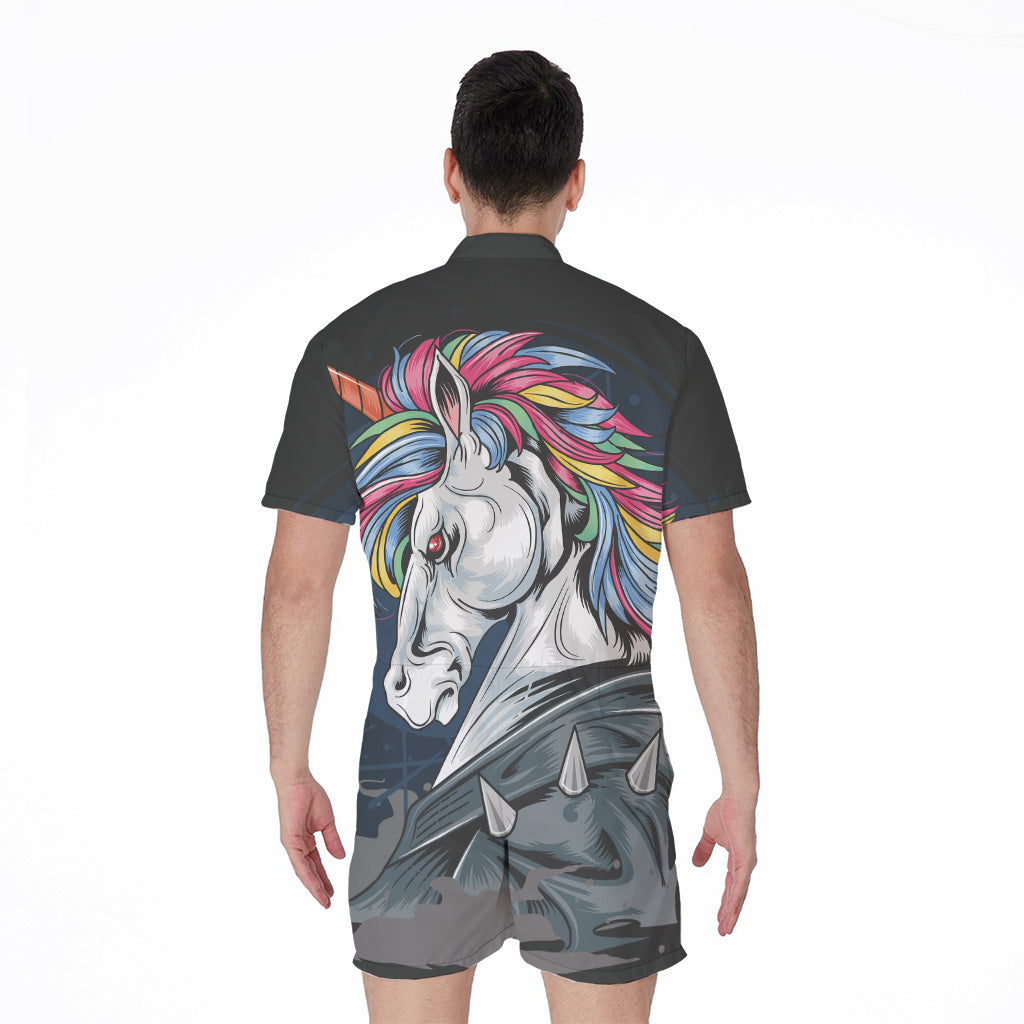 Punk Unicorn Print Men's Rompers