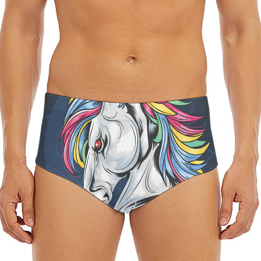 Punk Unicorn Print Men's Triangle Swim Briefs
