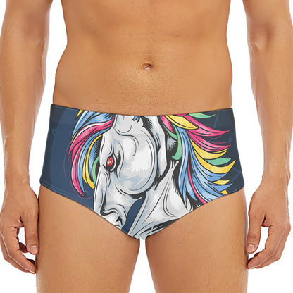 Punk Unicorn Print Men's Triangle Swim Briefs
