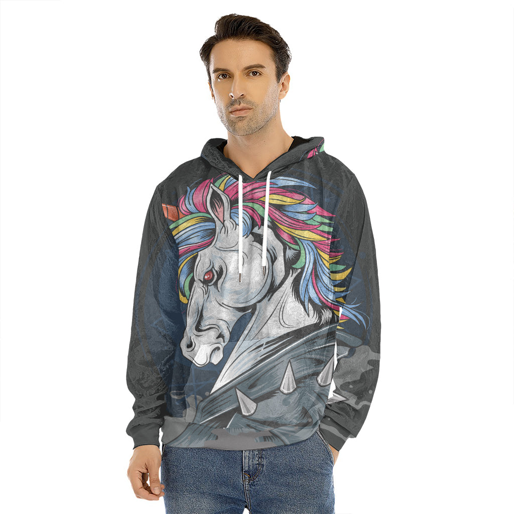 Punk Unicorn Print Men's Velvet Pullover Hoodie