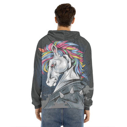 Punk Unicorn Print Men's Velvet Pullover Hoodie