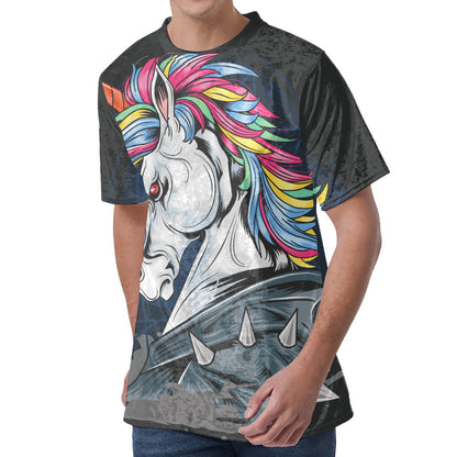 Punk Unicorn Print Men's Velvet T-Shirt