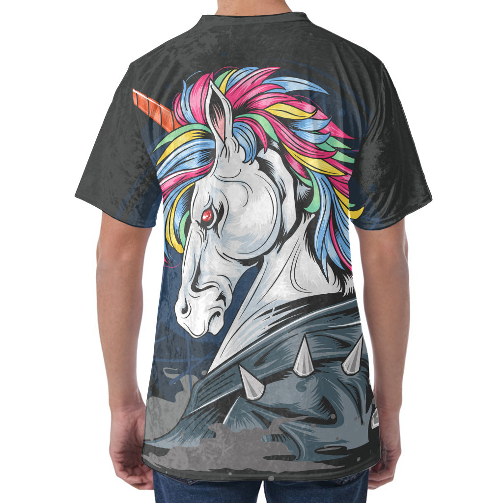Punk Unicorn Print Men's Velvet T-Shirt