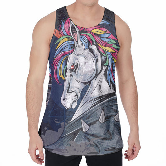 Punk Unicorn Print Men's Velvet Tank Top