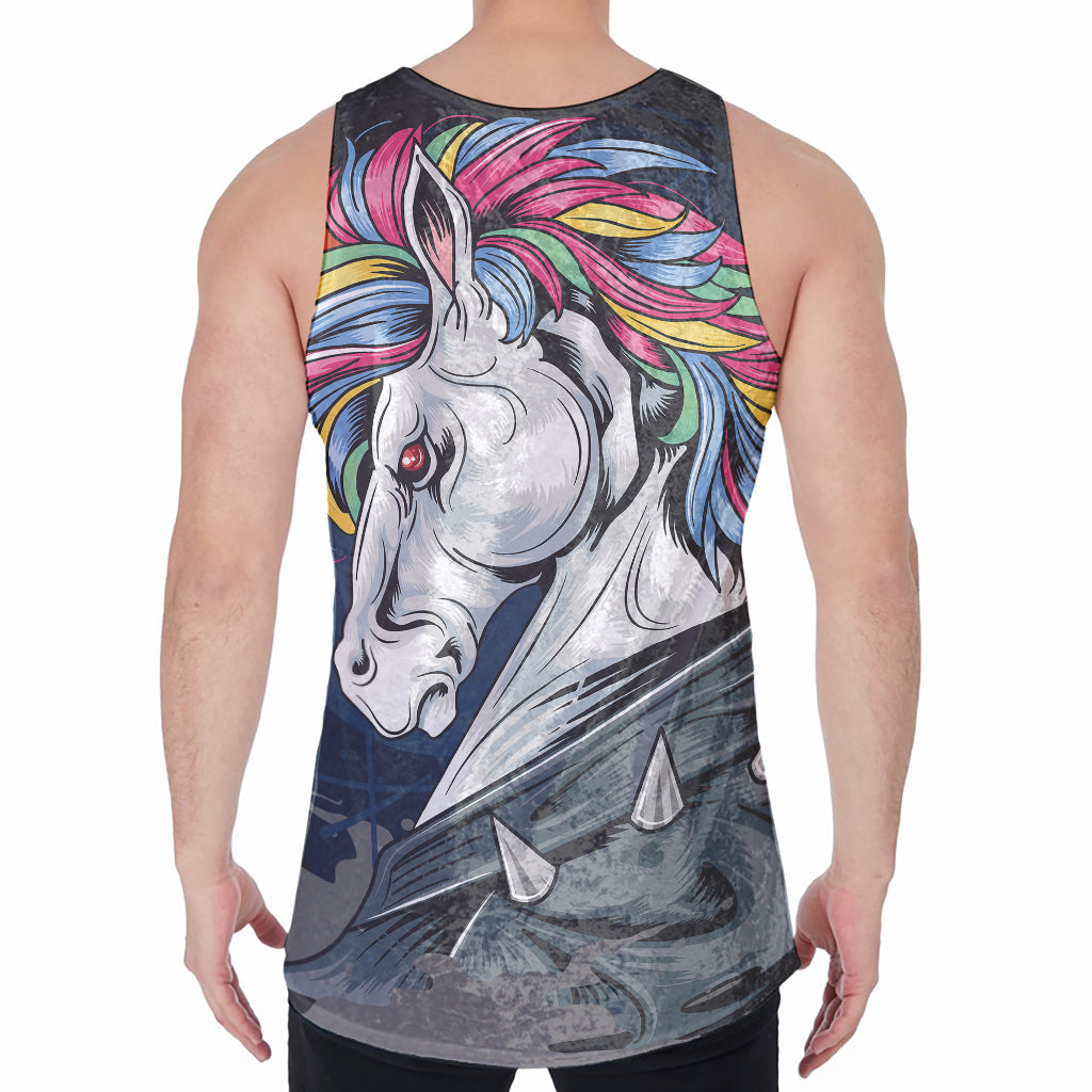 Punk Unicorn Print Men's Velvet Tank Top