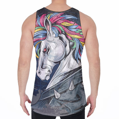 Punk Unicorn Print Men's Velvet Tank Top