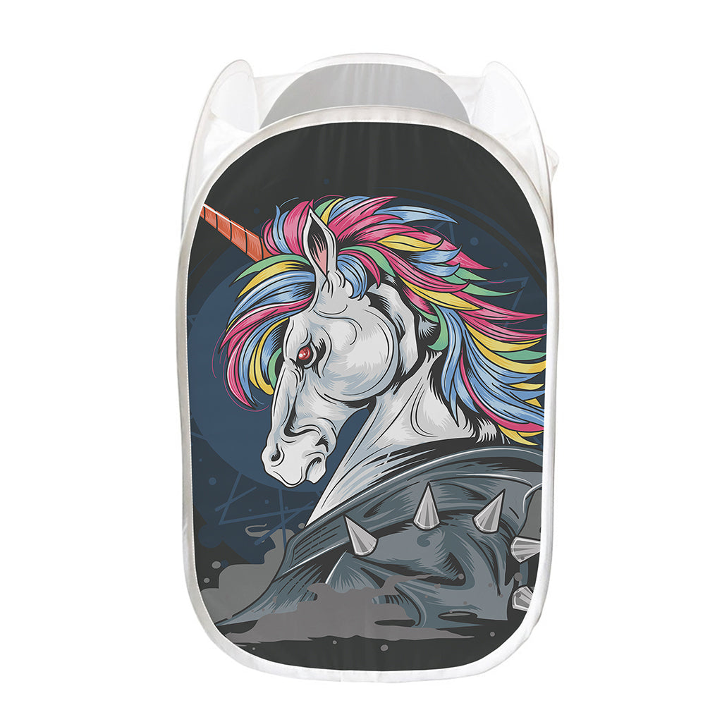 Punk Unicorn Print Mesh Laundry Hamper