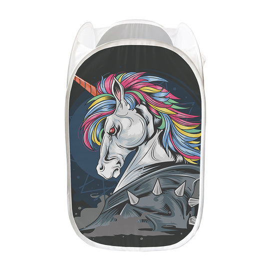 Punk Unicorn Print Mesh Laundry Hamper