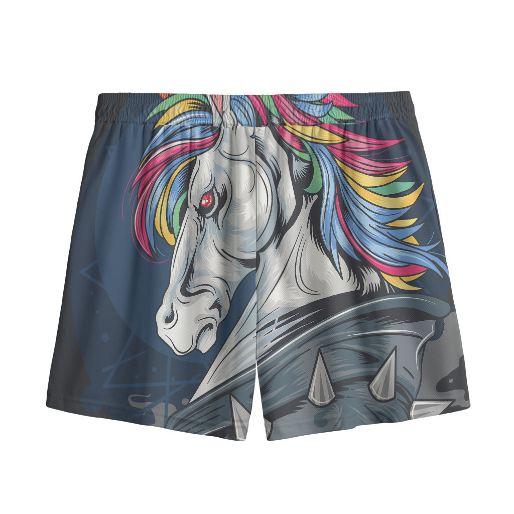 Punk Unicorn Print Mesh Shorts