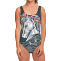 Punk Unicorn Print One Piece Swimsuit
