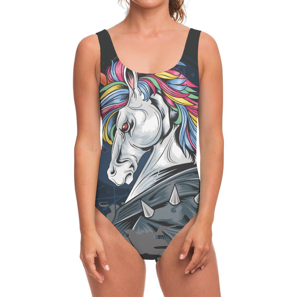 Punk Unicorn Print One Piece Swimsuit