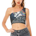 Punk Unicorn Print One Shoulder Crop Top