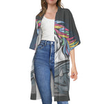 Punk Unicorn Print Open Front Beach Cover Up