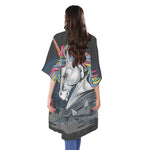 Punk Unicorn Print Open Front Beach Cover Up