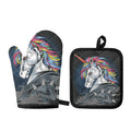 Punk Unicorn Print Oven Mitt And Pot Holder Set