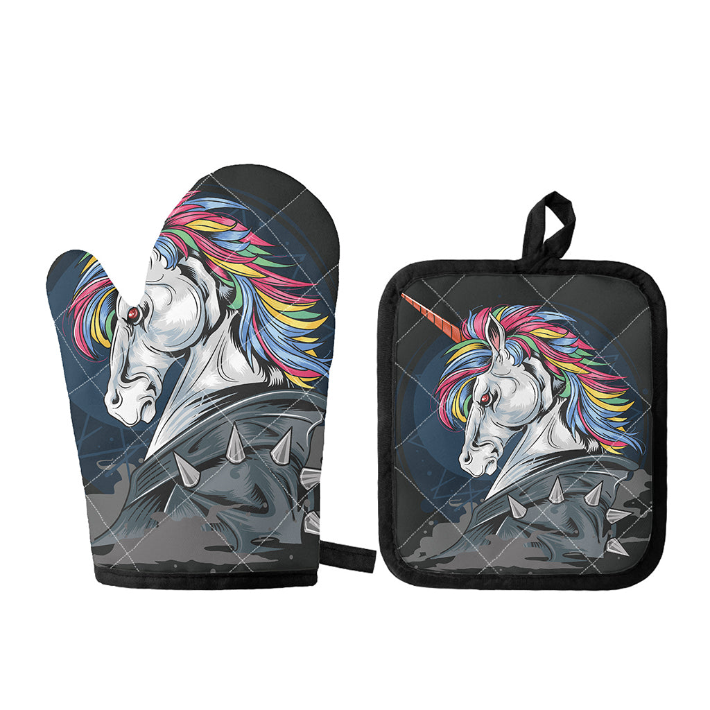 Punk Unicorn Print Oven Mitt And Pot Holder Set