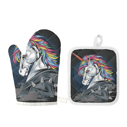 Punk Unicorn Print Oven Mitt And Pot Holder Set