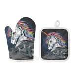 Punk Unicorn Print Oven Mitt And Pot Holder Set