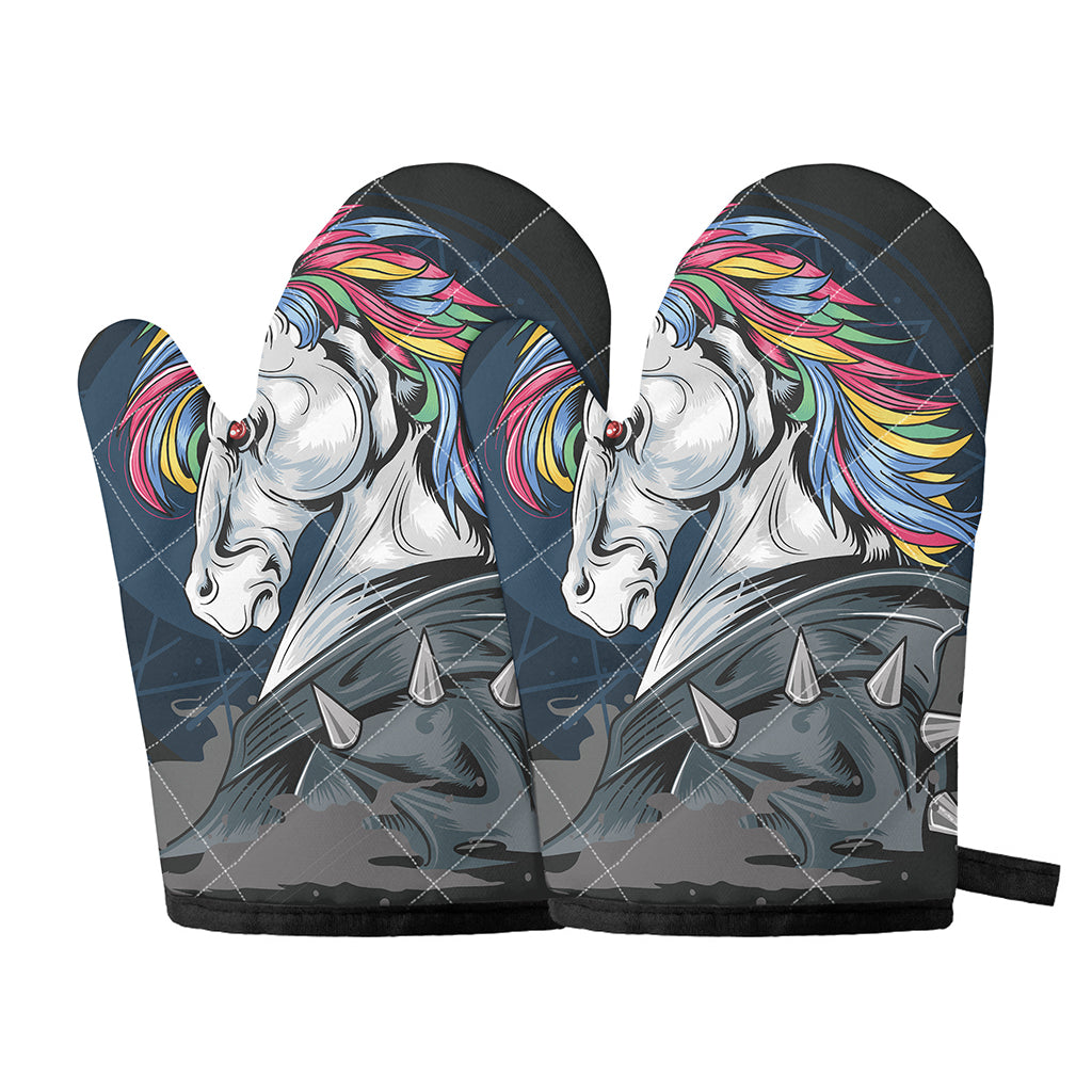 Punk Unicorn Print Oven Mitts