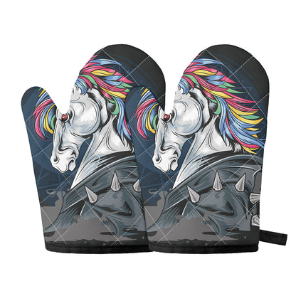 Punk Unicorn Print Oven Mitts
