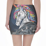 Punk Unicorn Print Pencil Mini Skirt