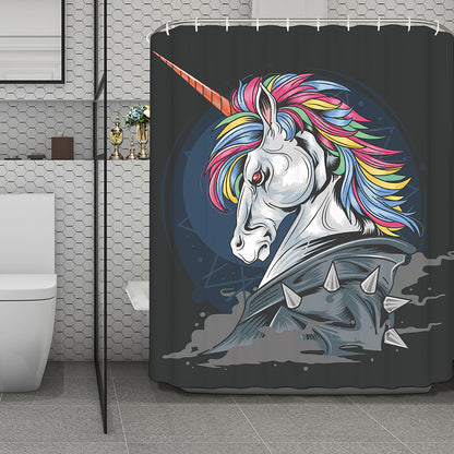 Punk Unicorn Print Polyester Shower Curtain