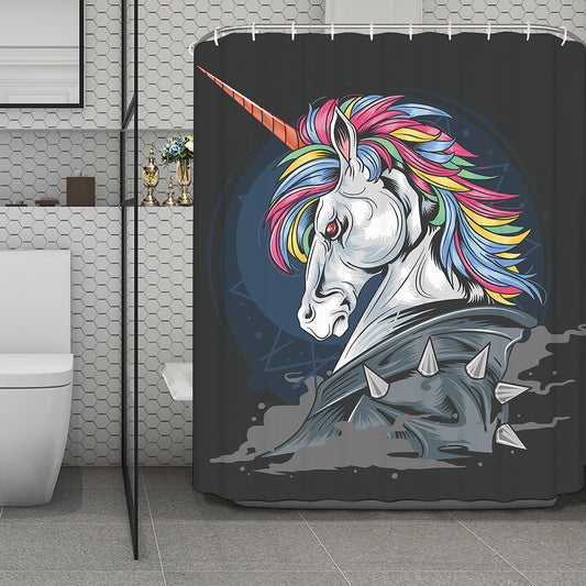 Punk Unicorn Print Polyester Shower Curtain