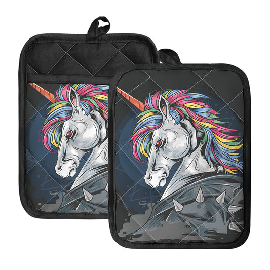 Punk Unicorn Print Pot Holders With Pocket
