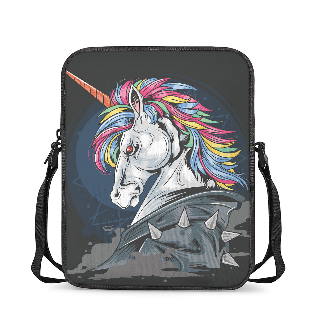 Punk Unicorn Print Rectangular Crossbody Bag