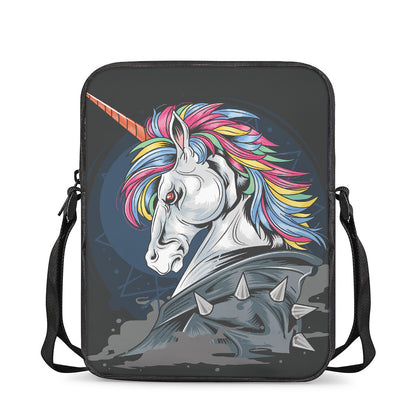 Punk Unicorn Print Rectangular Crossbody Bag