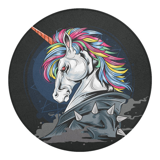 Punk Unicorn Print Round Blanket