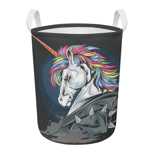 Punk Unicorn Print Round Laundry Basket