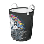Punk Unicorn Print Round Laundry Basket