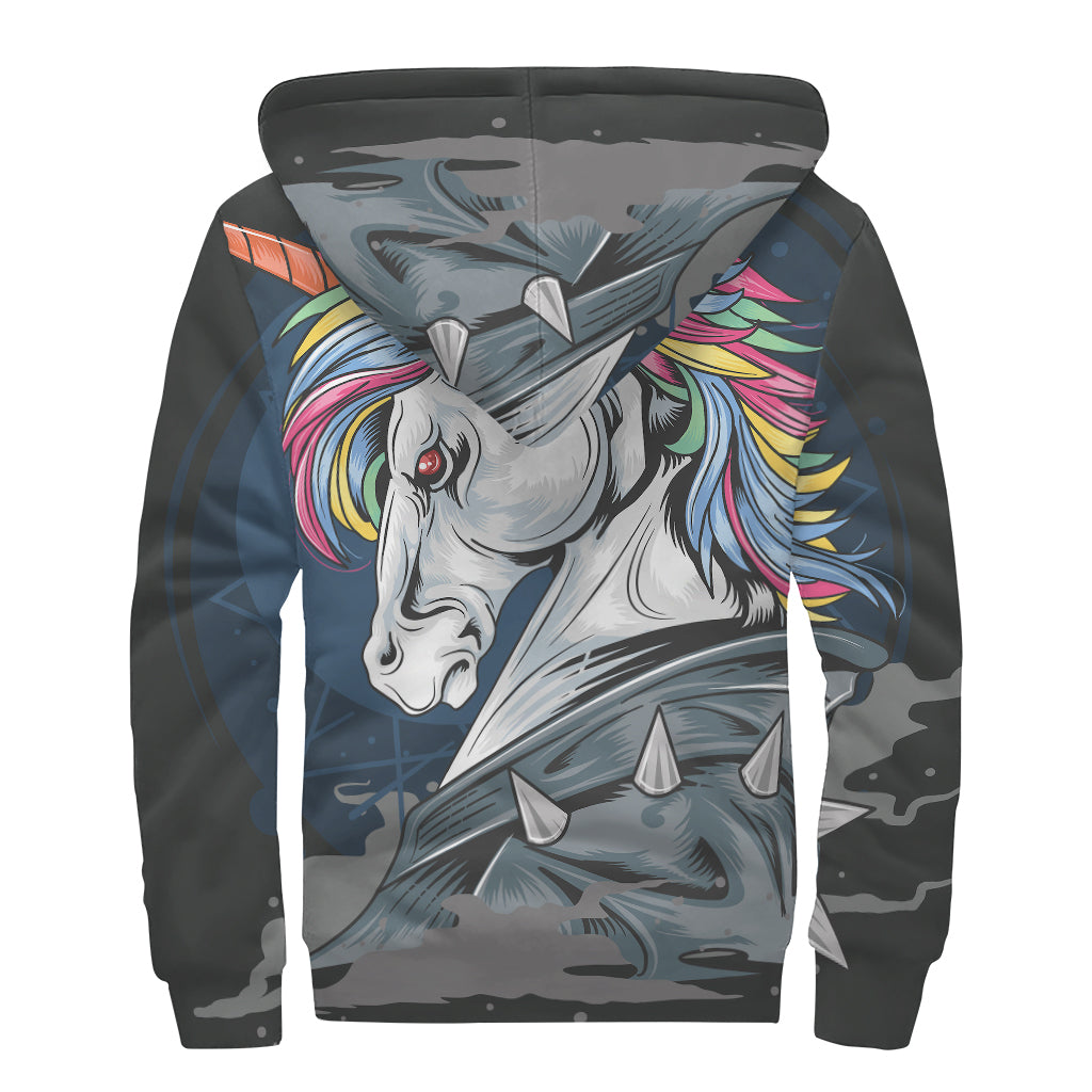Punk Unicorn Print Sherpa Lined Zip Up Hoodie