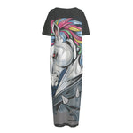 Punk Unicorn Print Short Sleeve Long Nightdress
