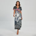 Punk Unicorn Print Short Sleeve Maxi Dress