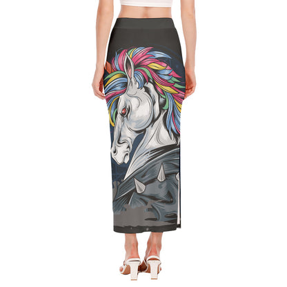 Punk Unicorn Print Side Slit Maxi Skirt