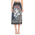 Punk Unicorn Print Side Slit Midi Skirt