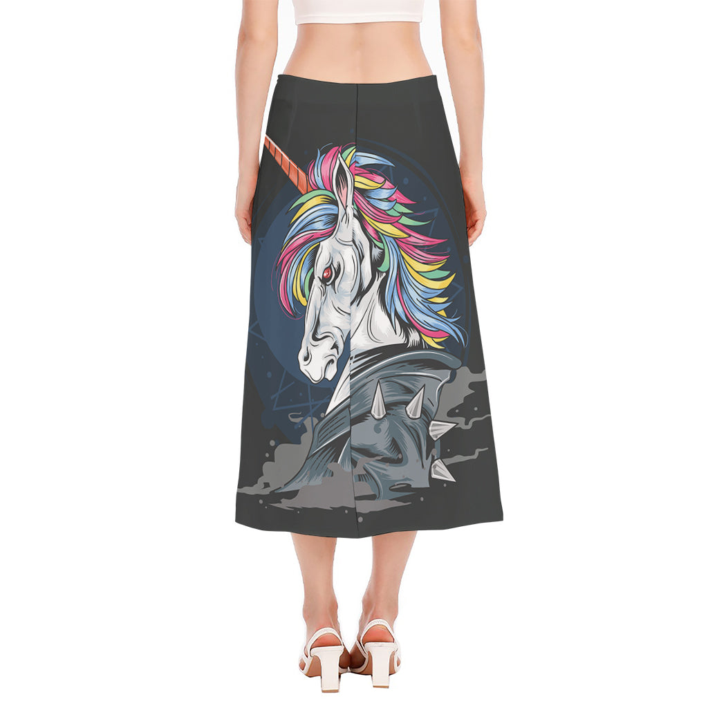 Punk Unicorn Print Side Slit Midi Skirt