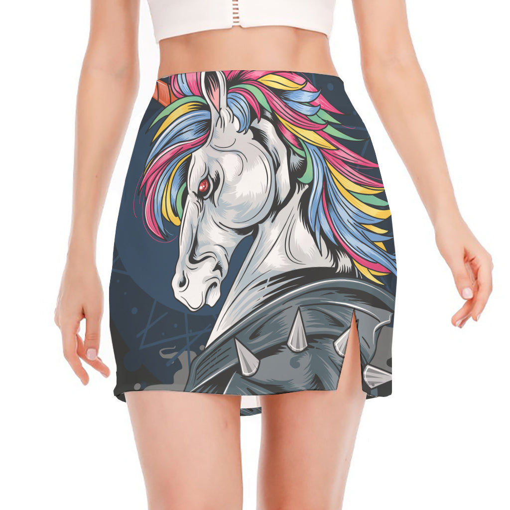 Punk Unicorn Print Side Slit Mini Skirt