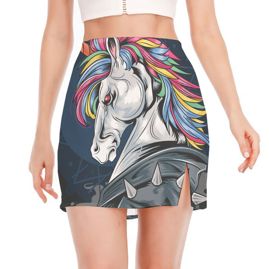 Punk Unicorn Print Side Slit Mini Skirt