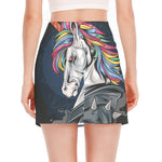 Punk Unicorn Print Side Slit Mini Skirt