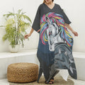 Punk Unicorn Print Silk V-Neck Kaftan Dress