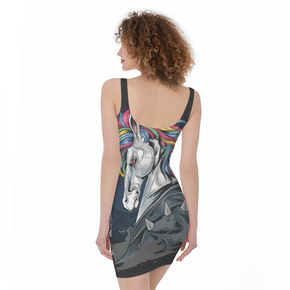 Punk Unicorn Print Sleeveless Bodycon Dress
