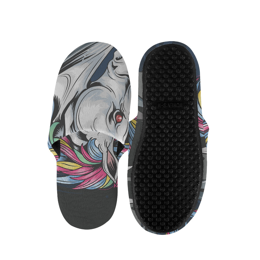 Punk Unicorn Print Slippers