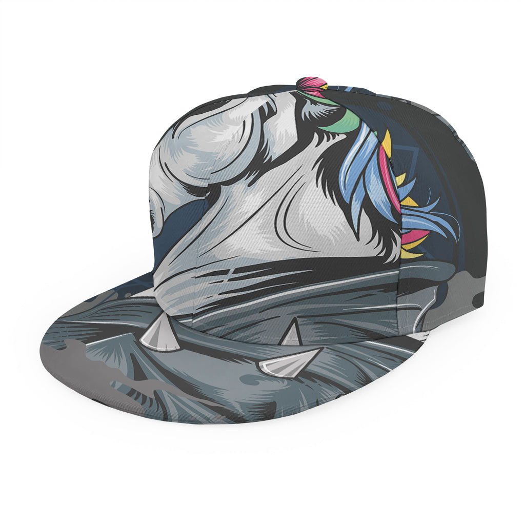 Punk Unicorn Print Snapback Cap