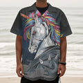 Punk Unicorn Print Textured Short Sleeve Shirt