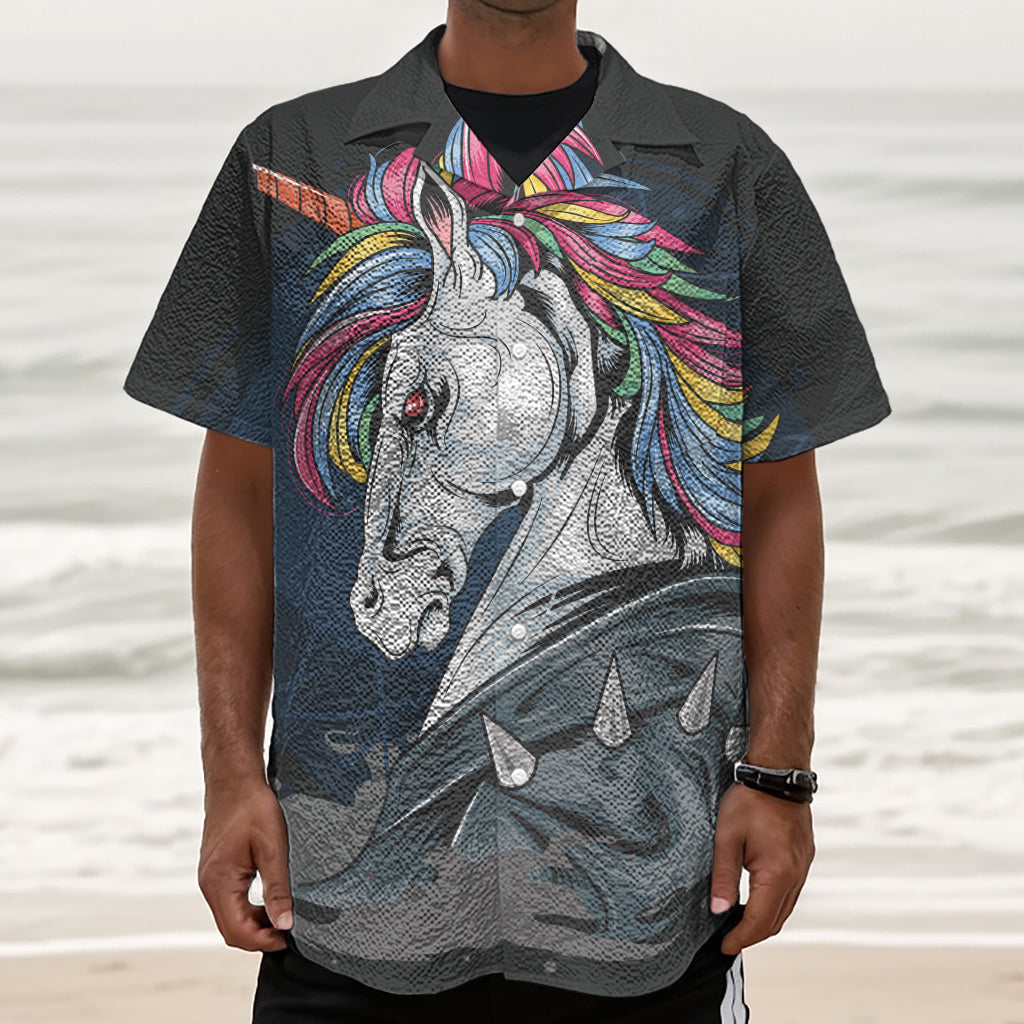 Punk Unicorn Print Textured Short Sleeve Shirt