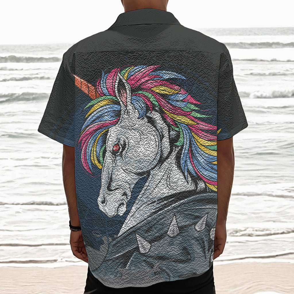 Punk Unicorn Print Textured Short Sleeve Shirt